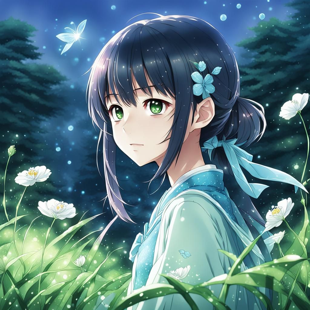 Dewy Anime Landscape in Japanese Manga Style