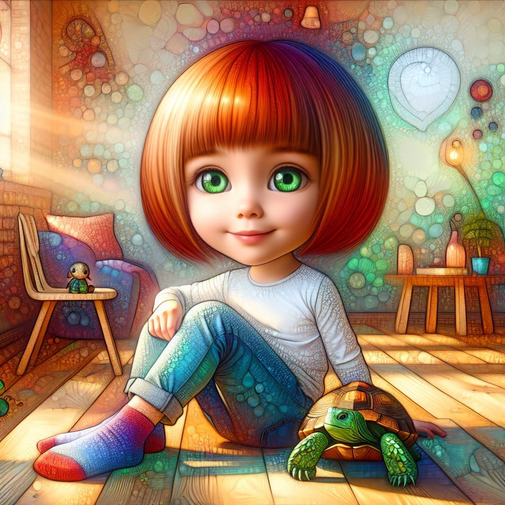 Girl with Turtle: Impressionistic Storybook Illustration