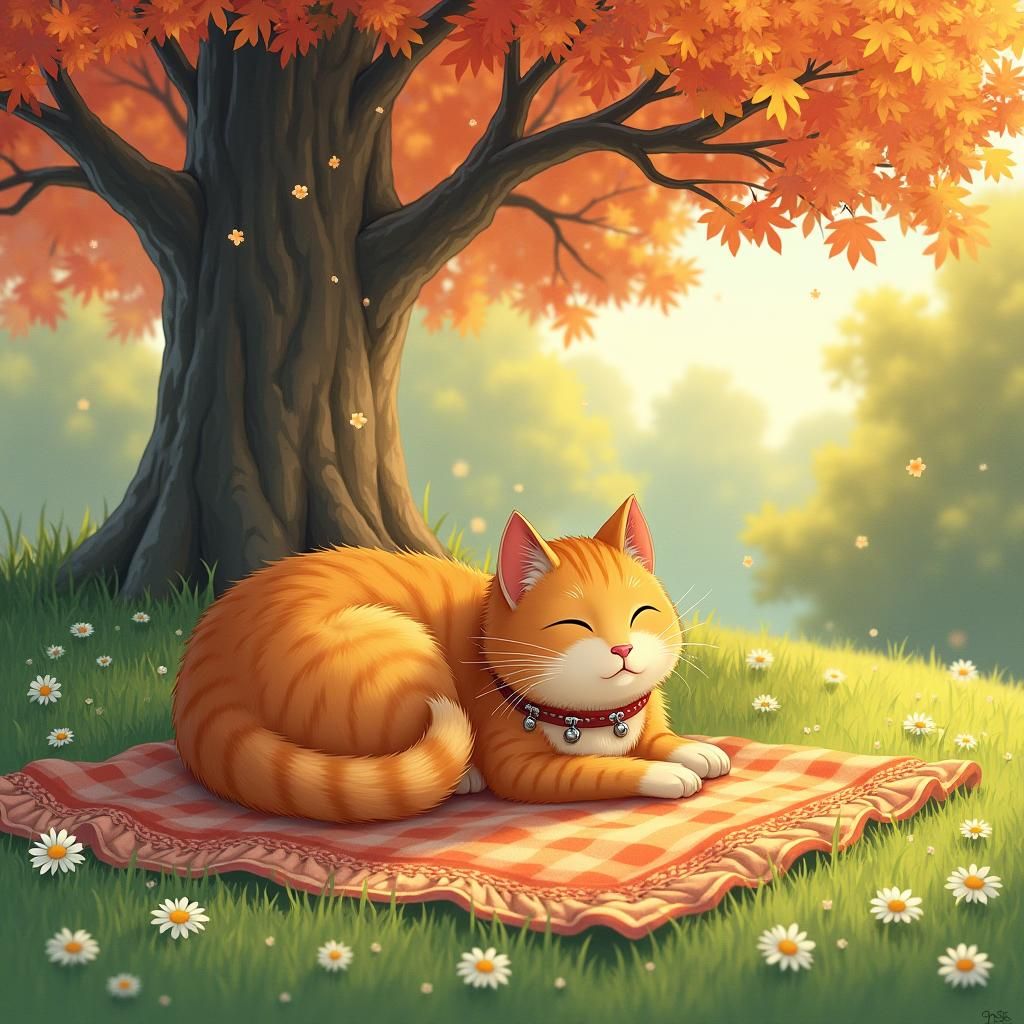 Ginger Cat Loaf Surrounded by Diamonds in Anime Style