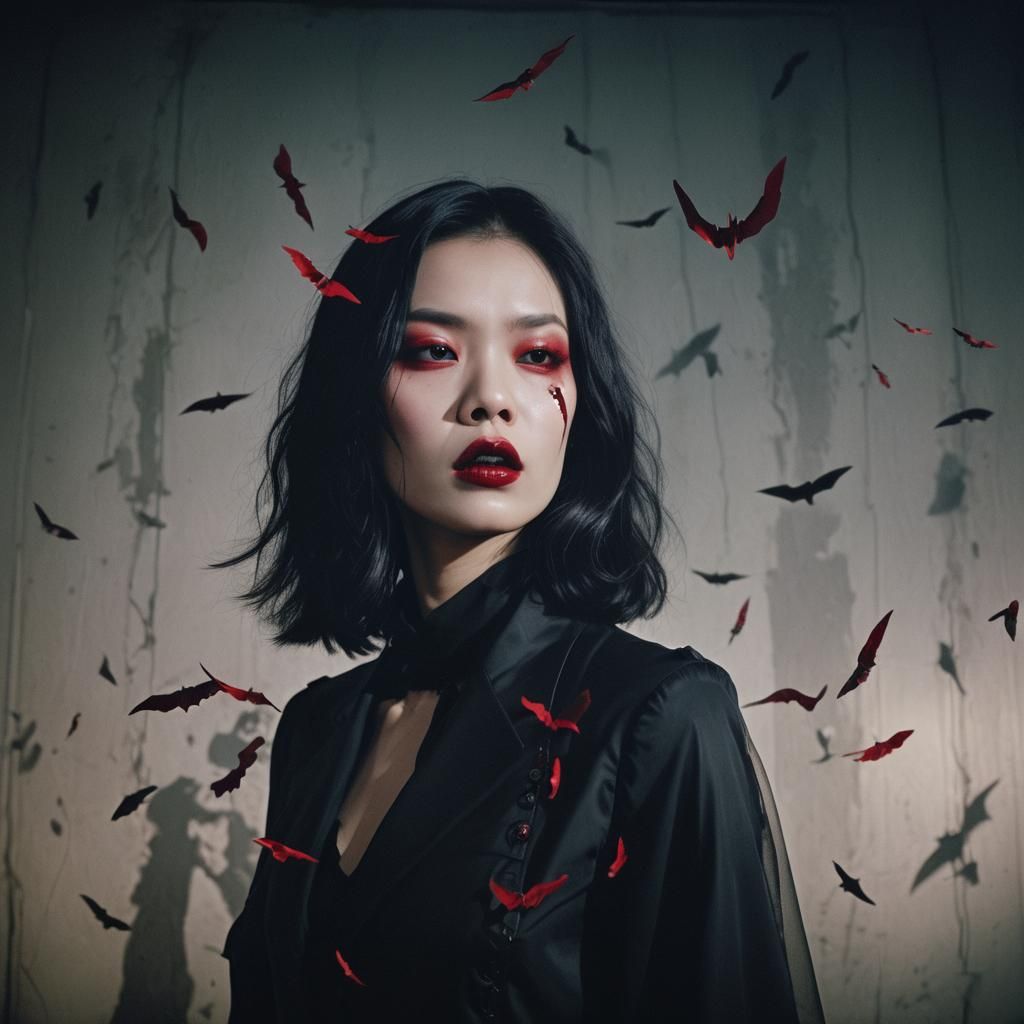 Edgy Surrealist Vampire with Red Lipstick