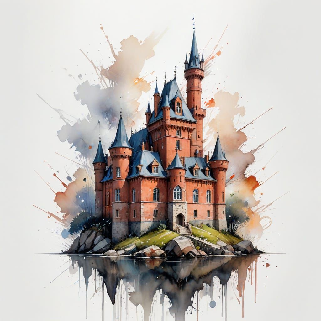 Historic Red Brick Castle in Bengali Watercolor Style