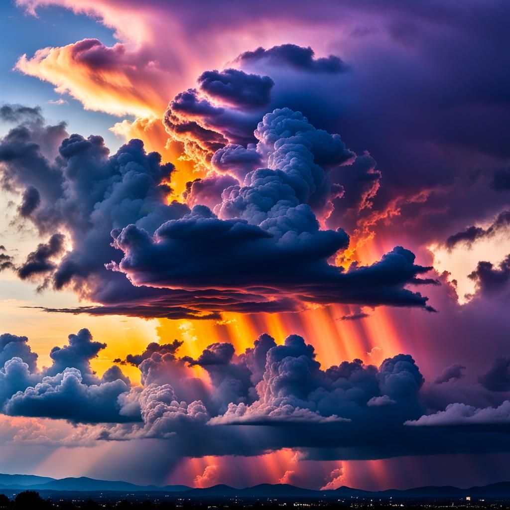 Dramatic Sunset with Storm Clouds and Silhouettes