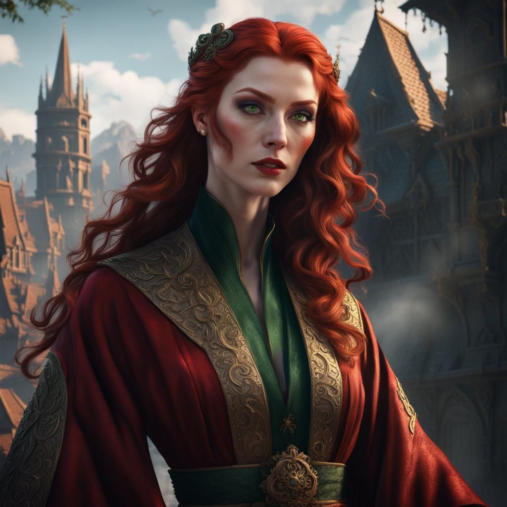 Redhead Noble Lady in Scarlet Robe