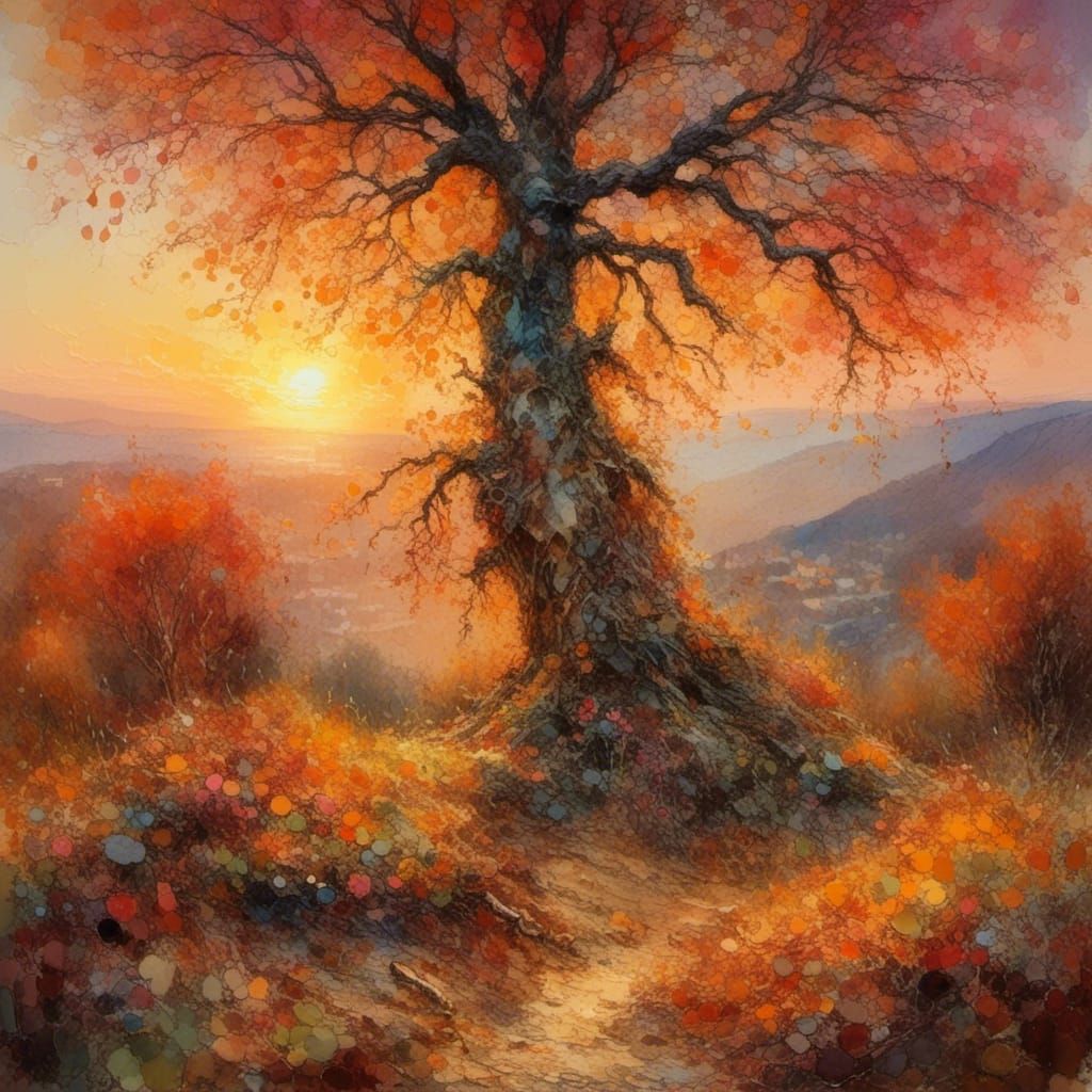 Autumn Tree Impressionist Oil Painting