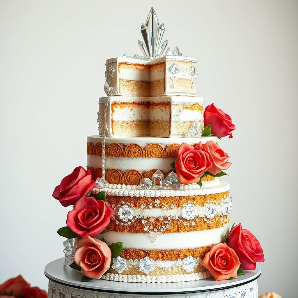 Hyperrealistic Clear Glass Cake with Diamonds and Roses in M...