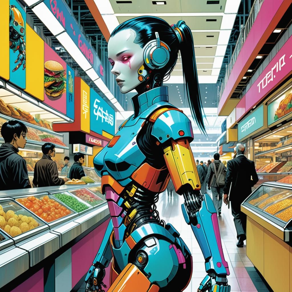 Cyberpunk Android in Food Court: Comic Art