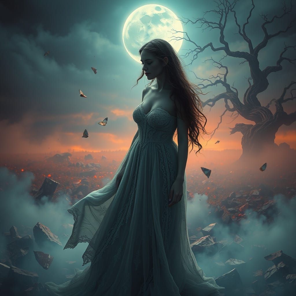 Shattered Heart in Lunar Dreamscape