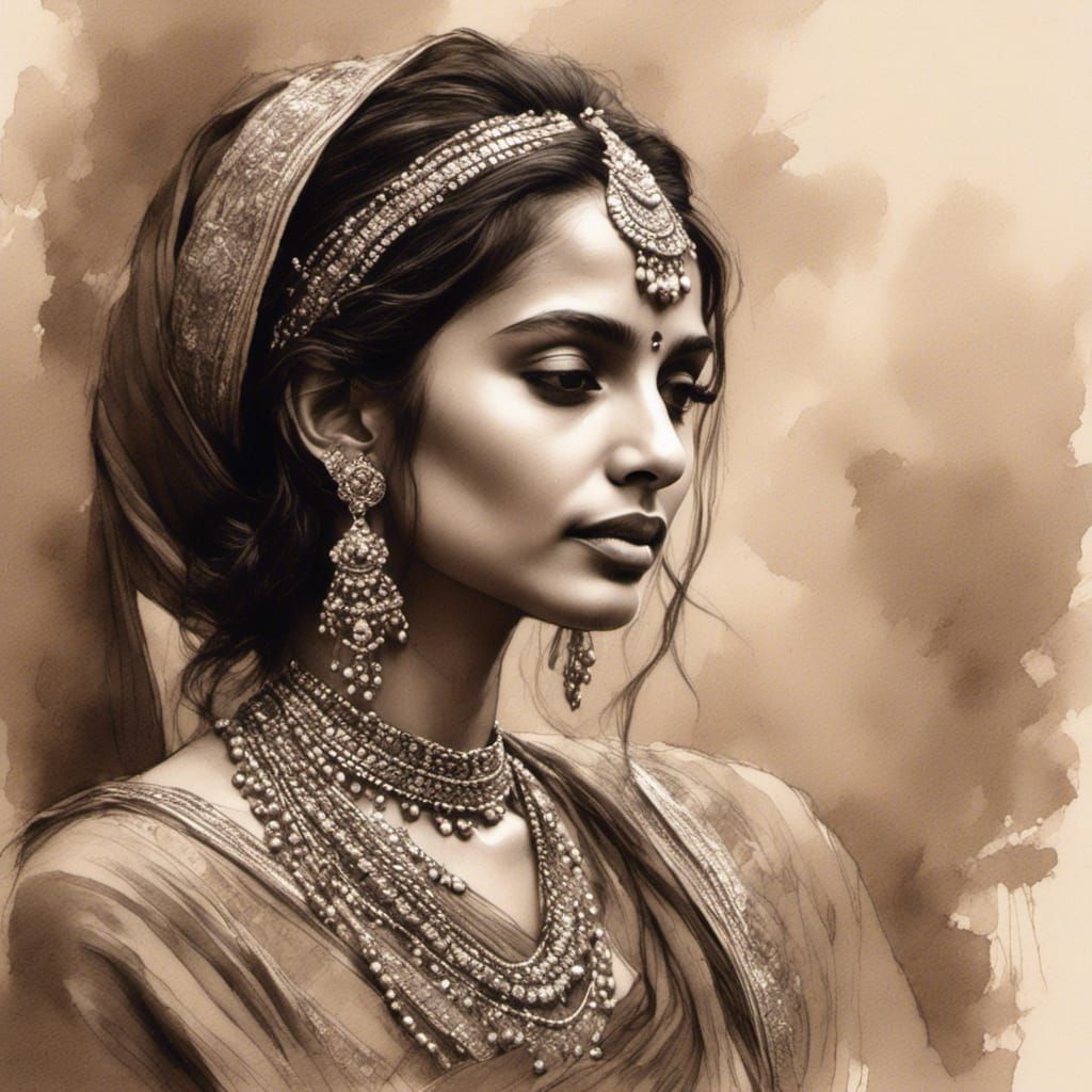Elegant Pencil Portrait of Bollywood Actress