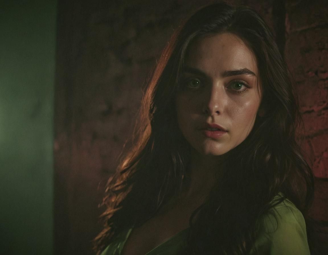 Mysterious Woman in Crimson Light: Cinematic Film Still