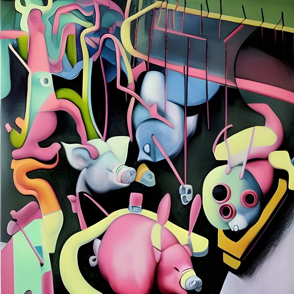 Biohazard Pigs Terrification in Sci-Fi Painting