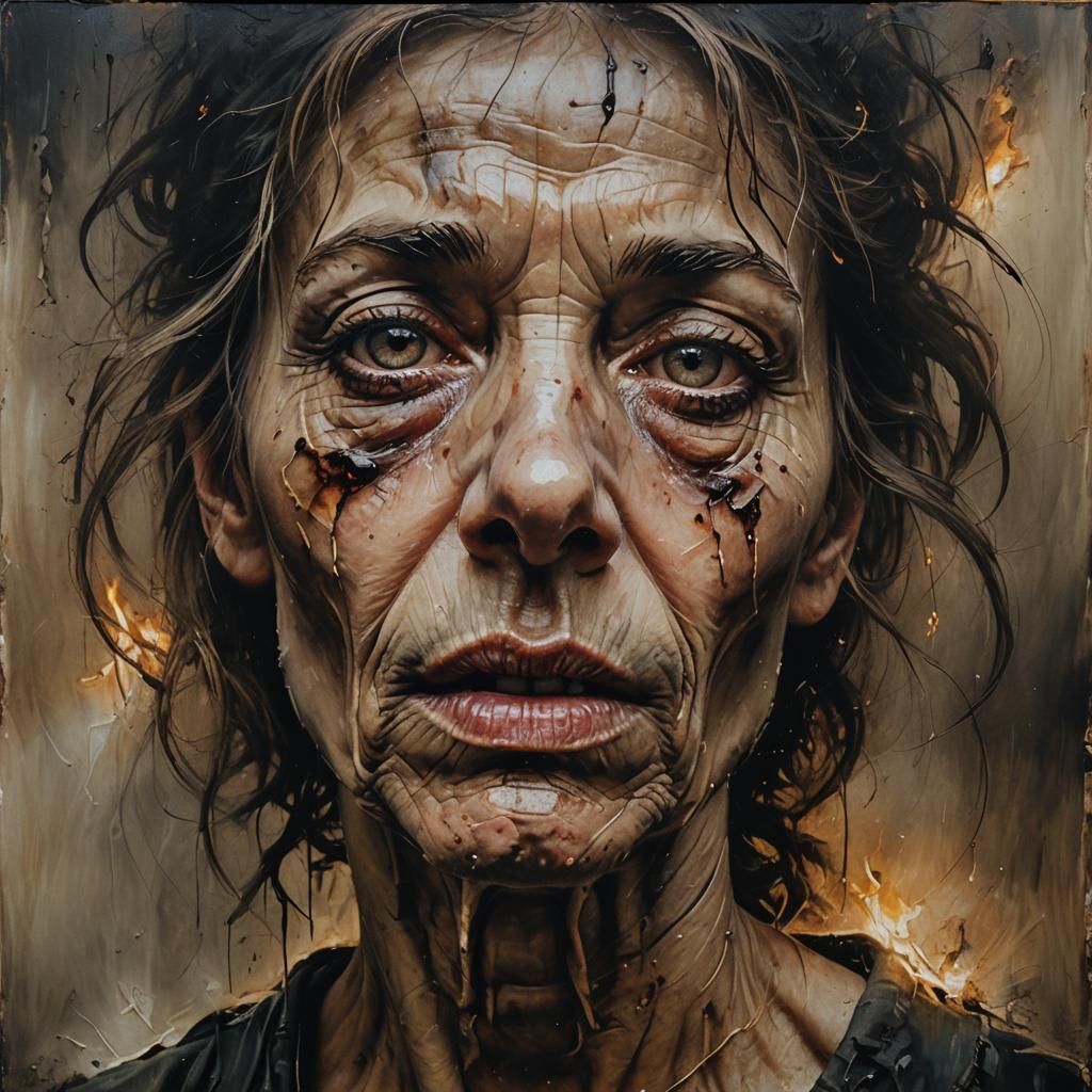 Grief Portrait in Hauntingly Realistic Oil Painting Style