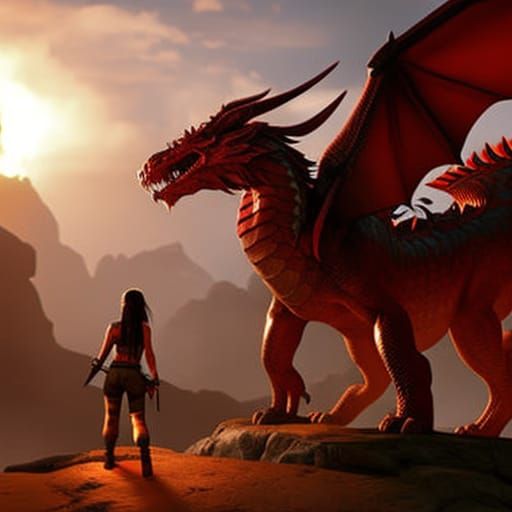 Lara Croft and Red Dragon: Hyperdetailed 3D Art
