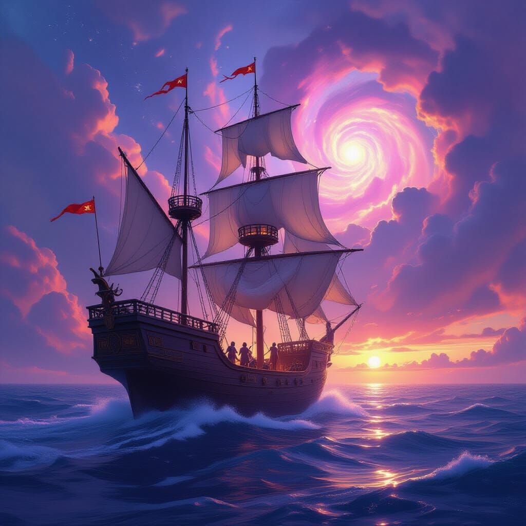 Celestial Corsair Ship Sailing a Sea of Clouds