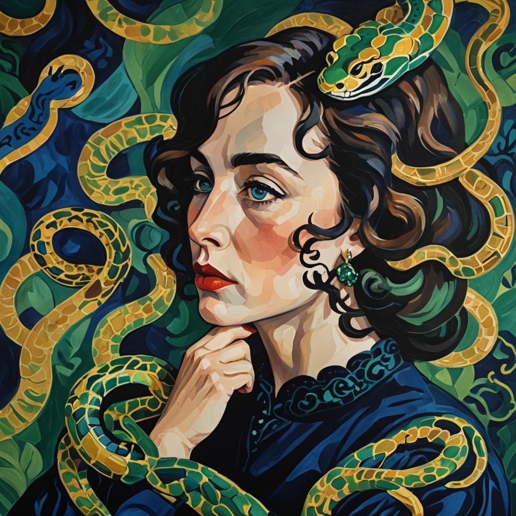 Fauvist Portrait: Woman Kissing Snake