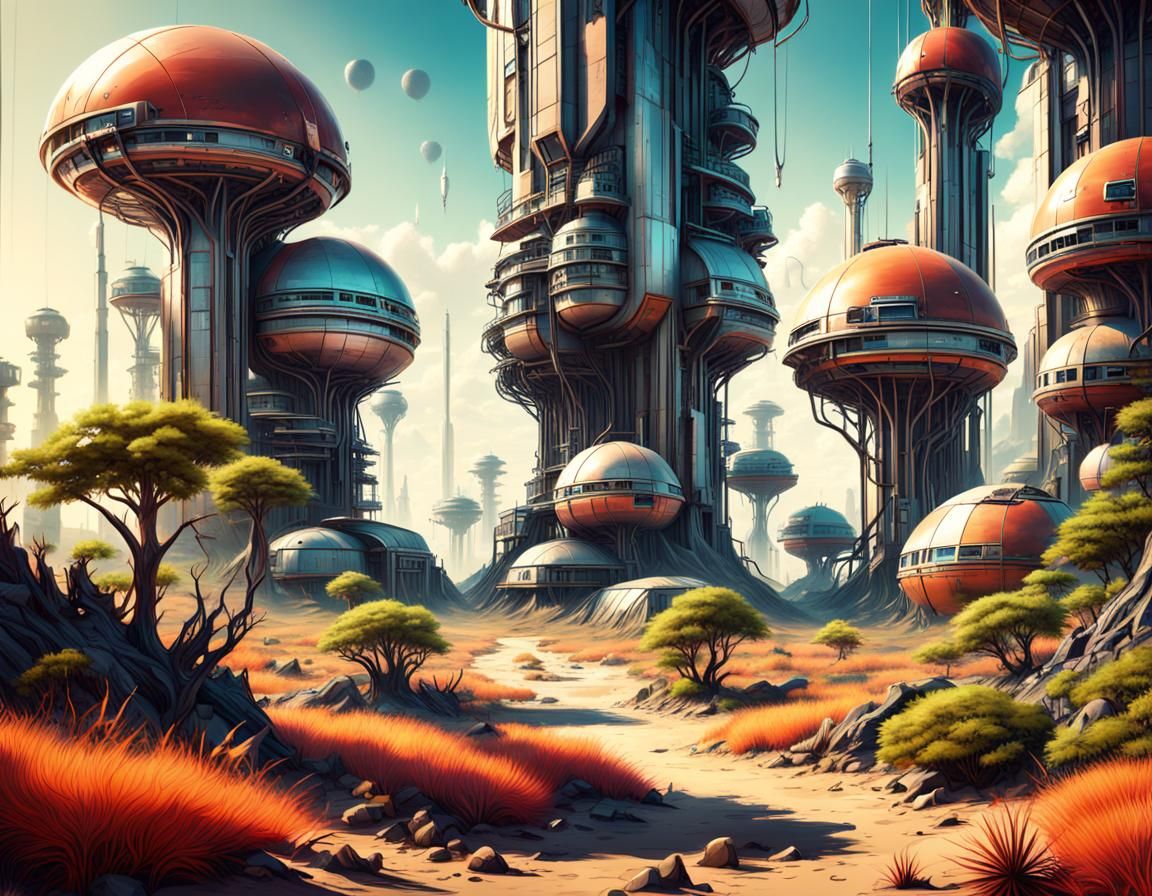 Retro-Futuristic Human Colony on Alien Planet