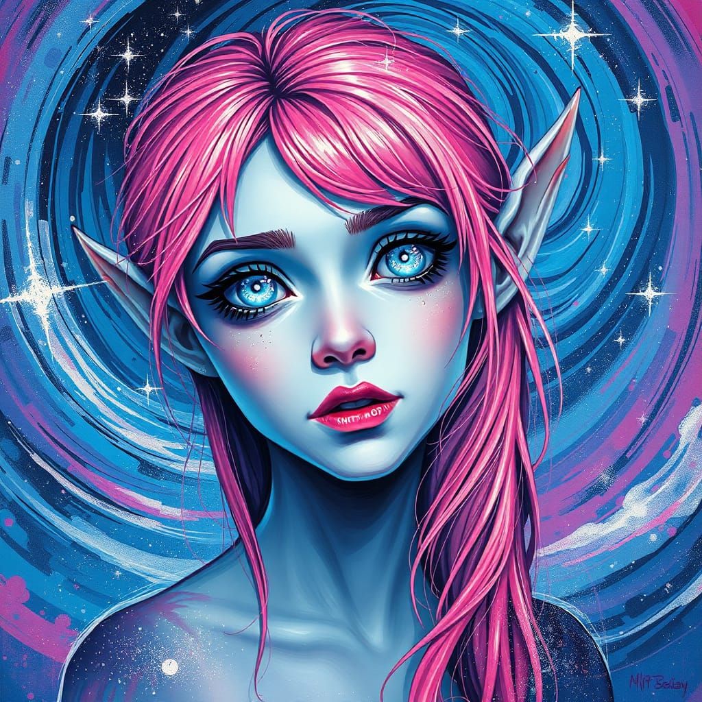 Galaxy Elf in Graffiti and Splash Art Style