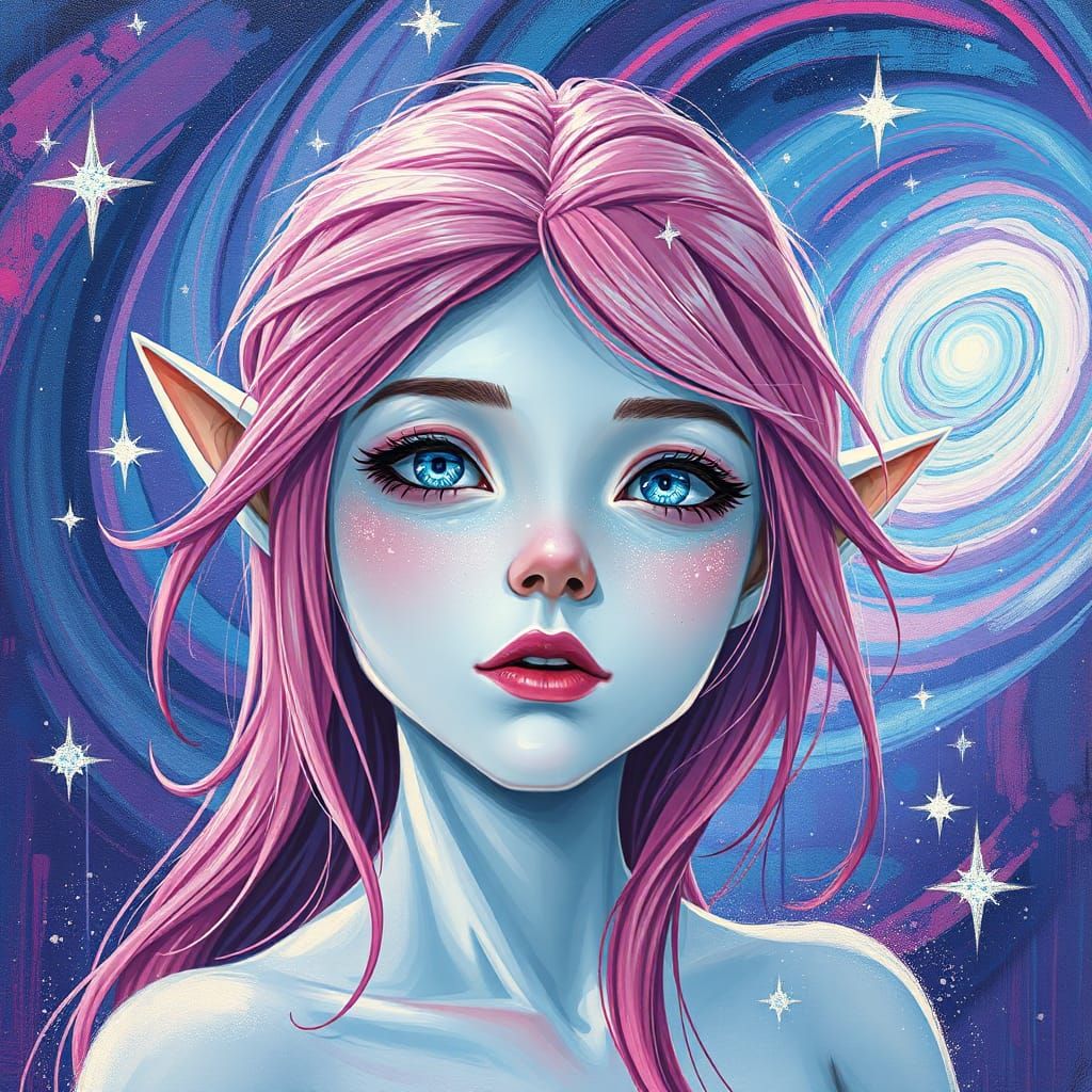 Galaxy Elf in Vibrant Graffiti Art Style