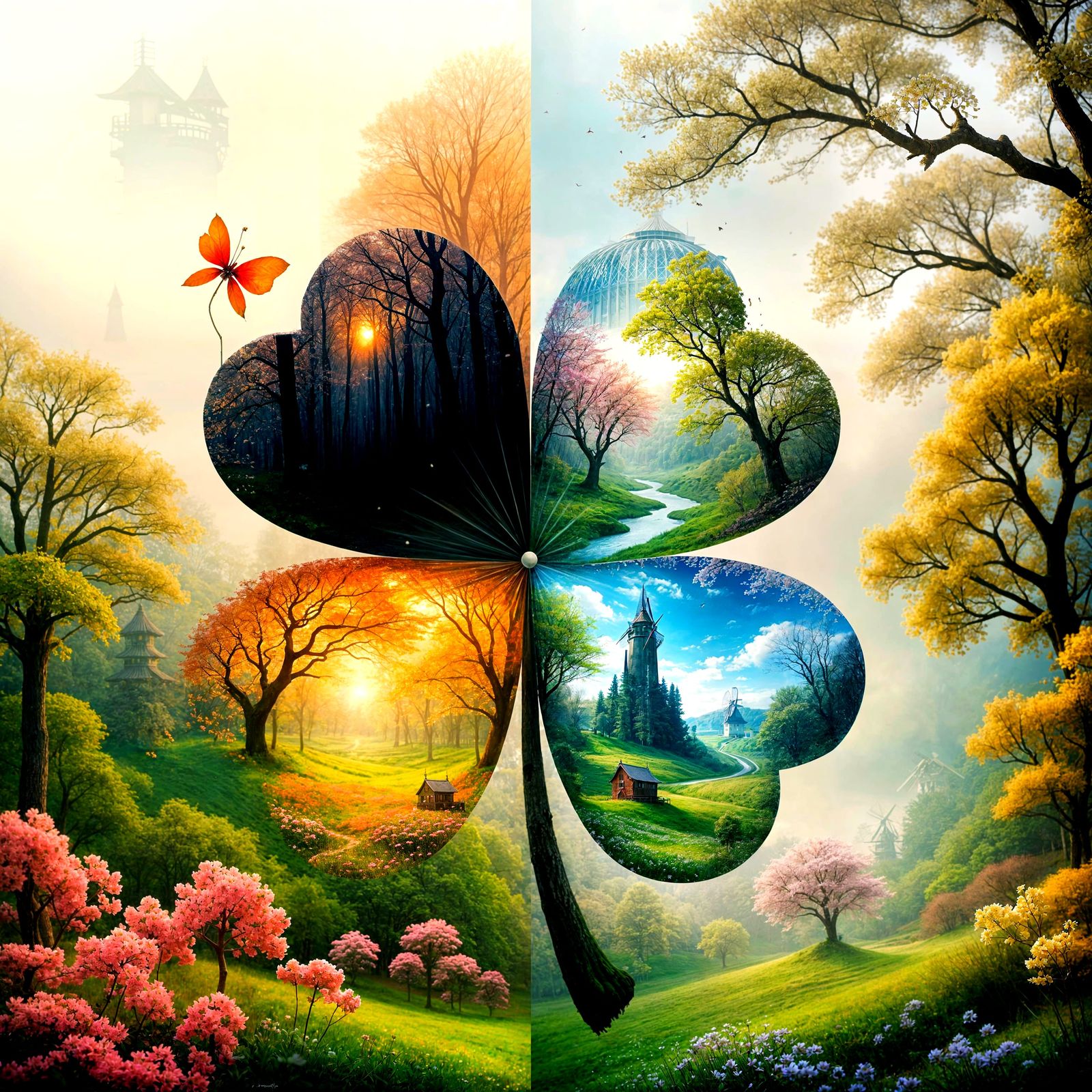 Whimsical Clover Silhouette in Ethereal Seasons