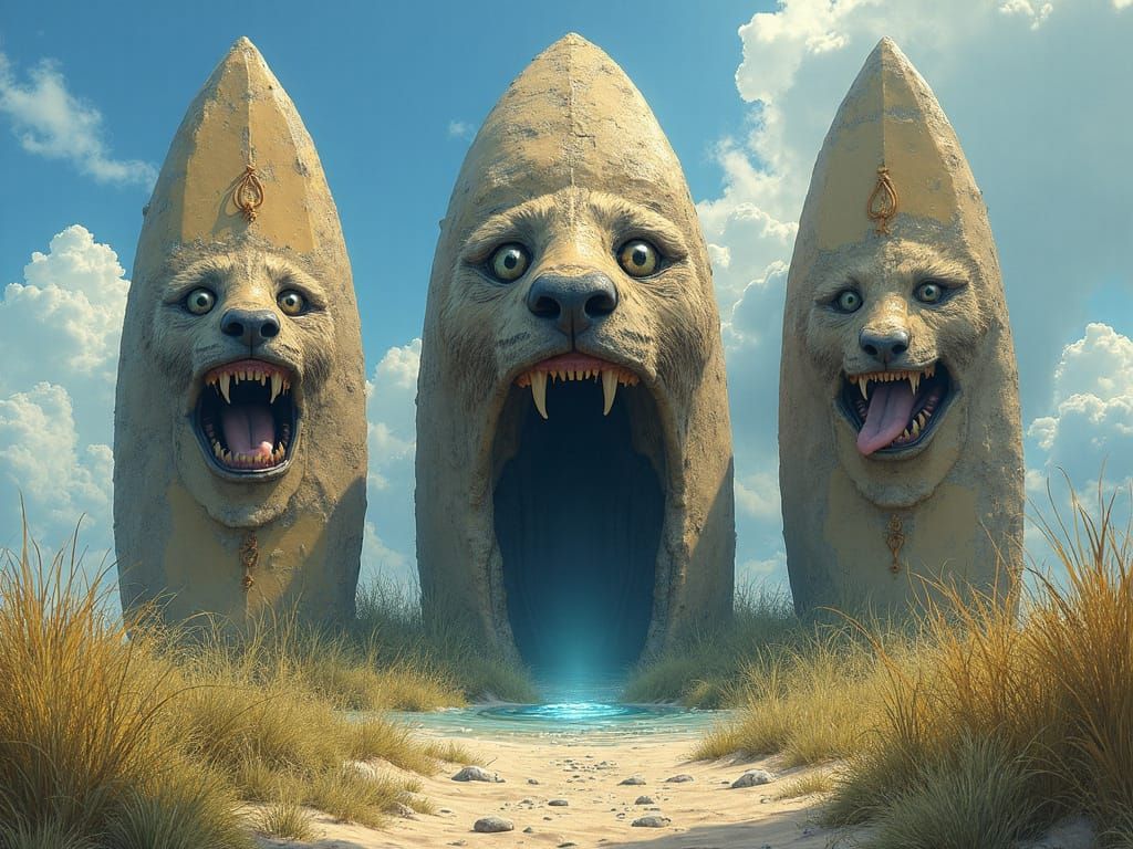 Surreal Rococo Portal with One-Eyed Faces