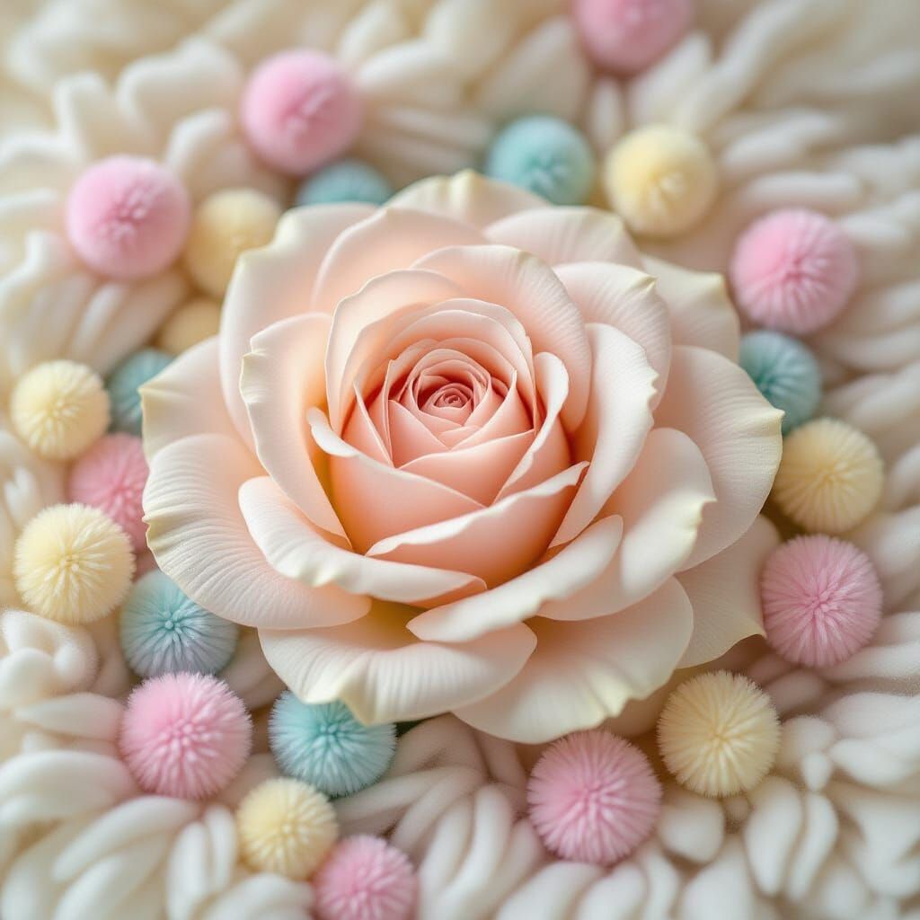 Whimsical Rose Surrounded by Pom-Poms