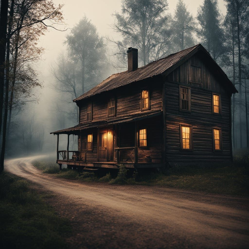 Cabin by Road in Film Noir Style