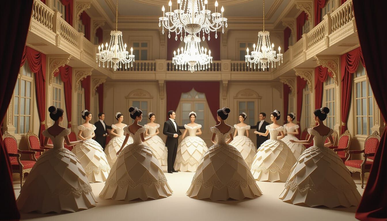 Fantastical Paper Ballroom Scene in Victorian Style