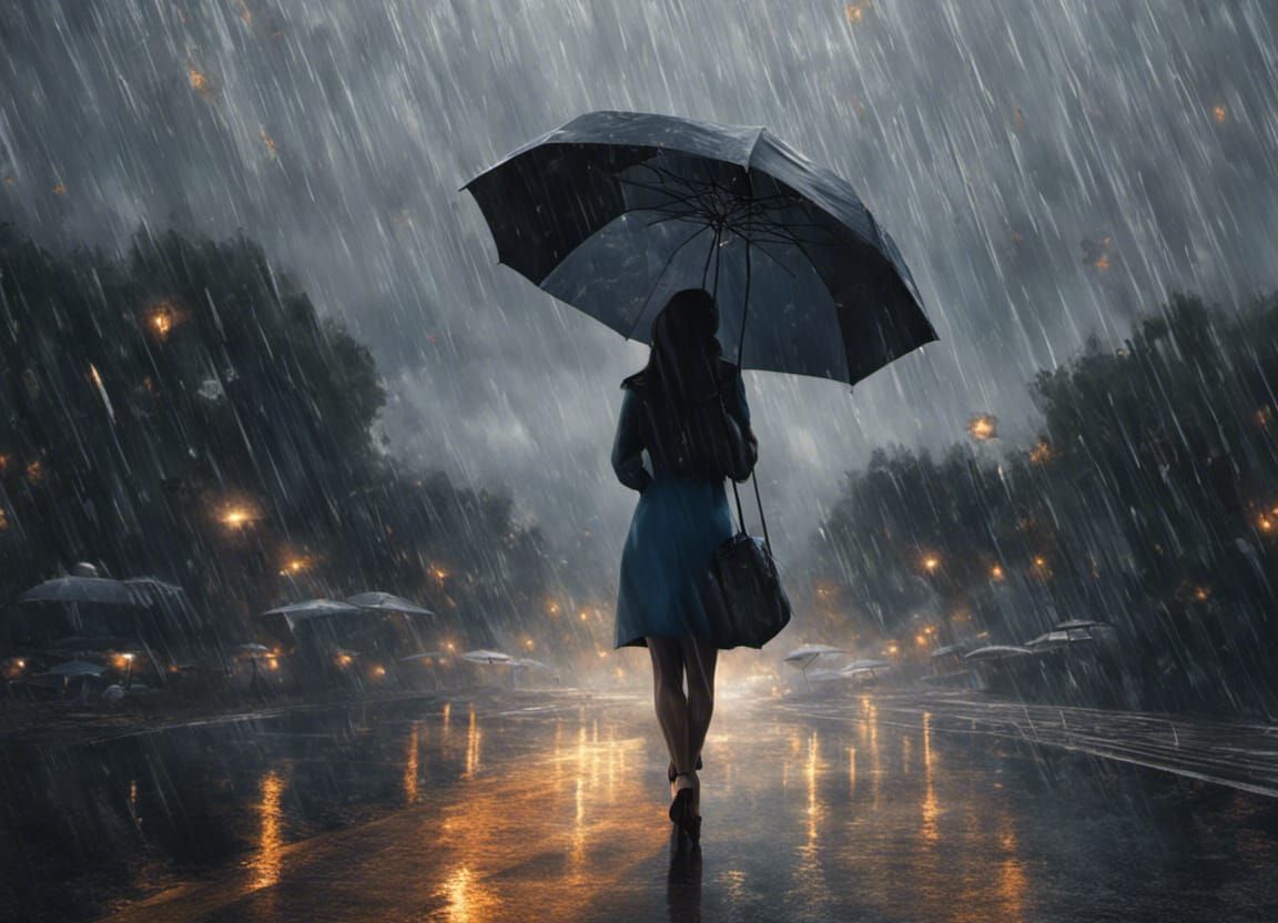 Musical Rain Portrait in Hyperdetailed Photorealism