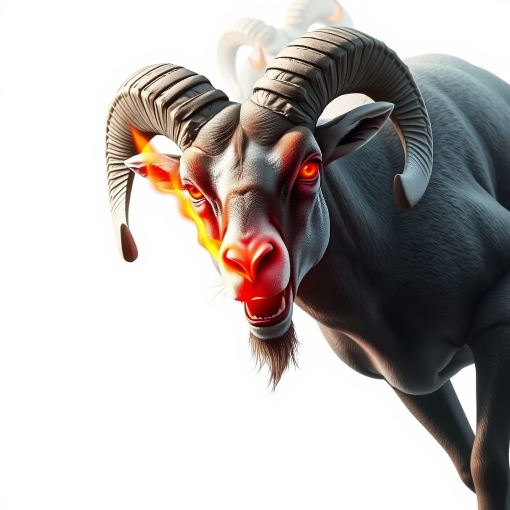 Fiery Wild Ram Charging in 3D Rendered Style