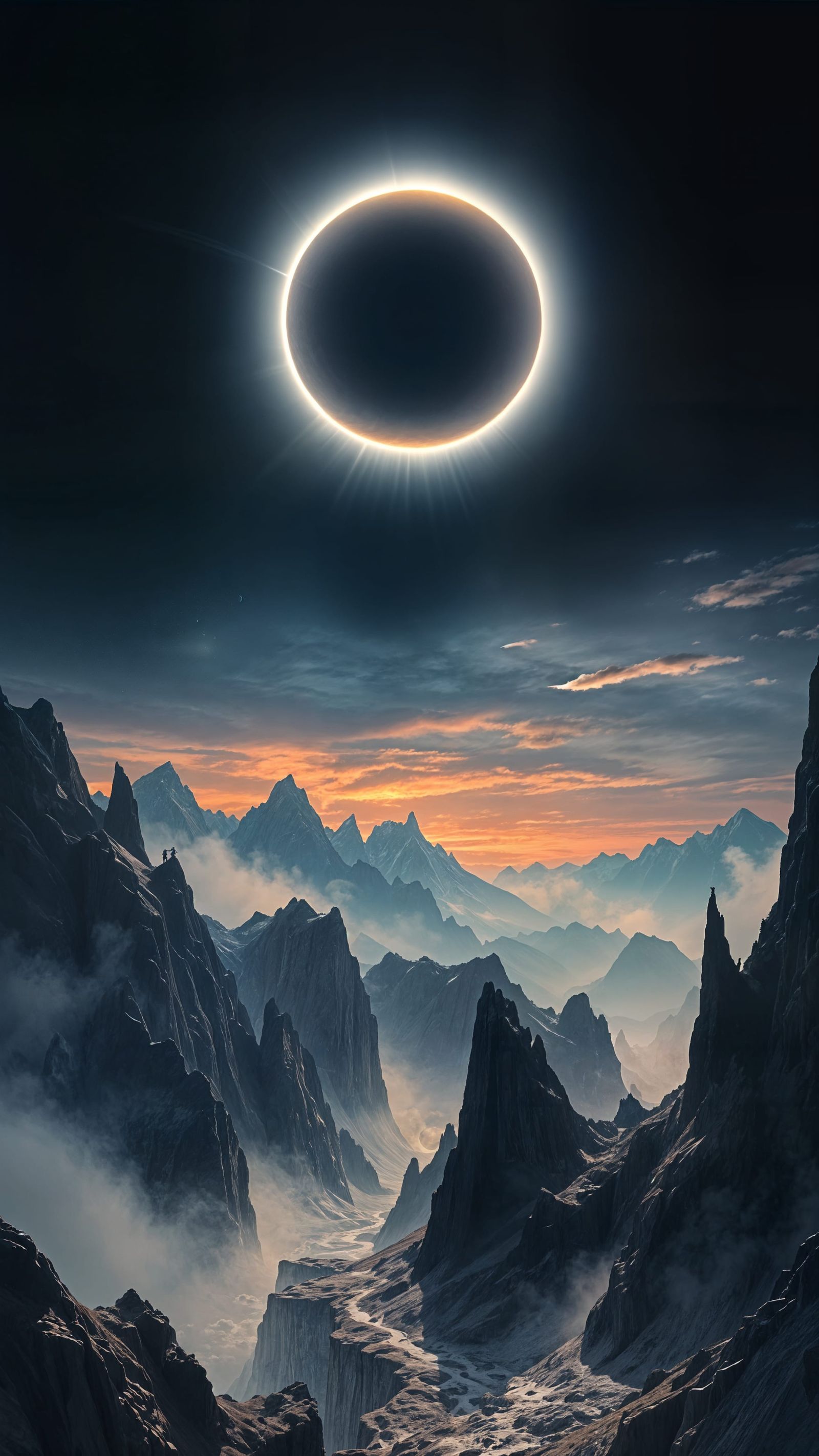 Dark White Sun Eclipse Over Dark Landscape
