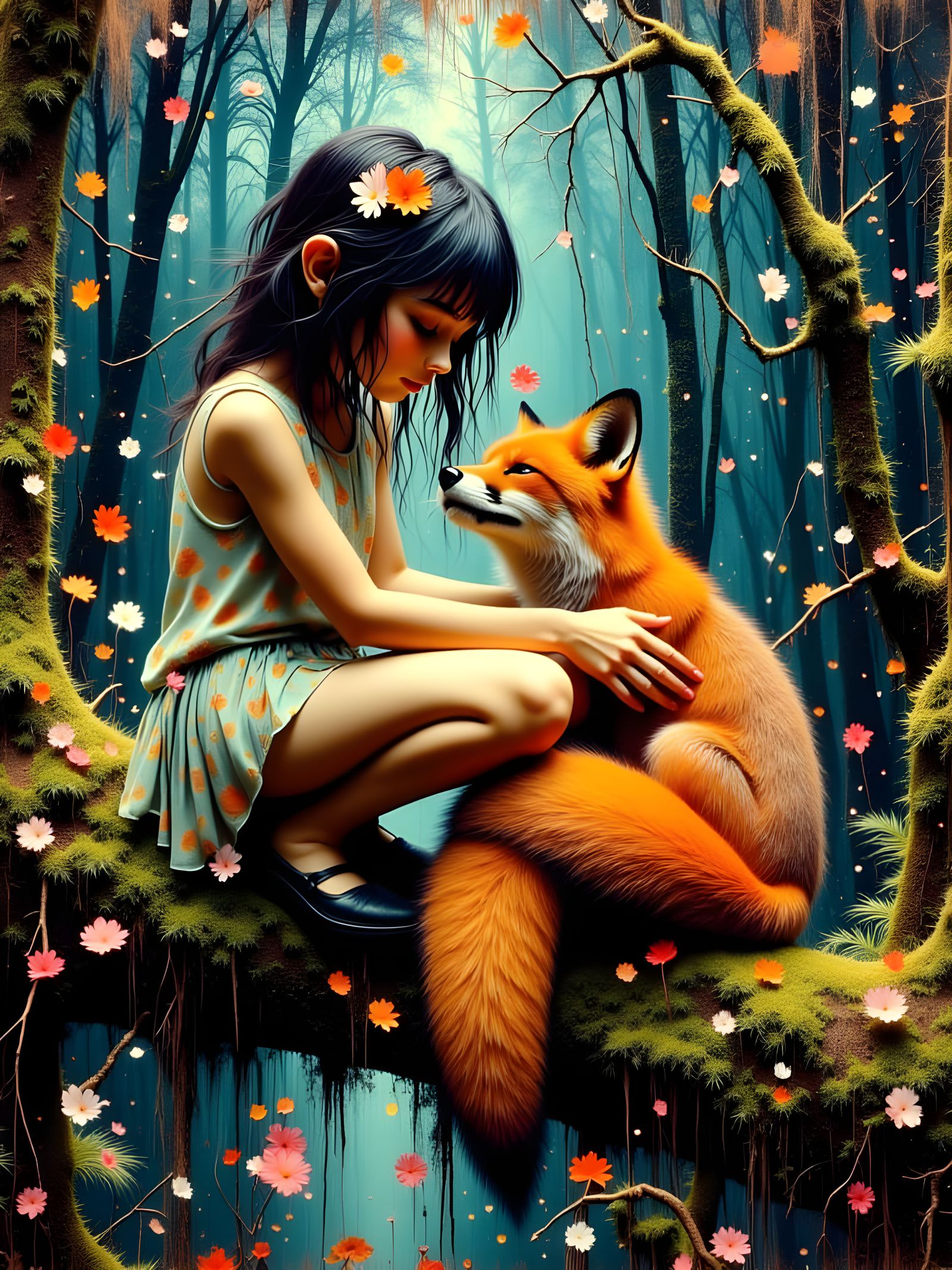 <lora:Don Macana Style:1.5> <lora:Midjourney girls:1.0> Don Macana, 35mm film, 
 Hypermaximalist, low angle
 distorted &...