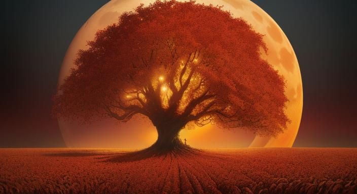 Autumn Harvest Moon Over Rural Landscape