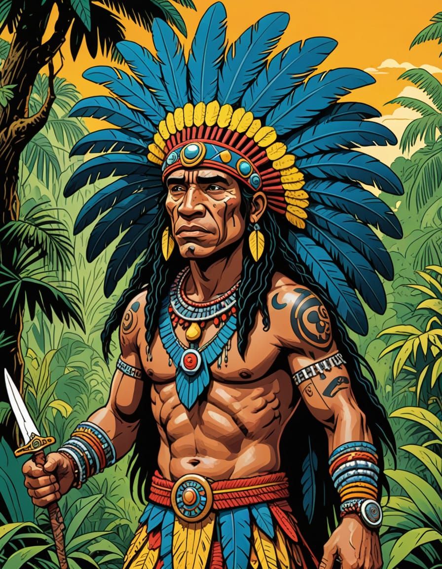 Taino Warrior in Exaggerated Simpsons Style