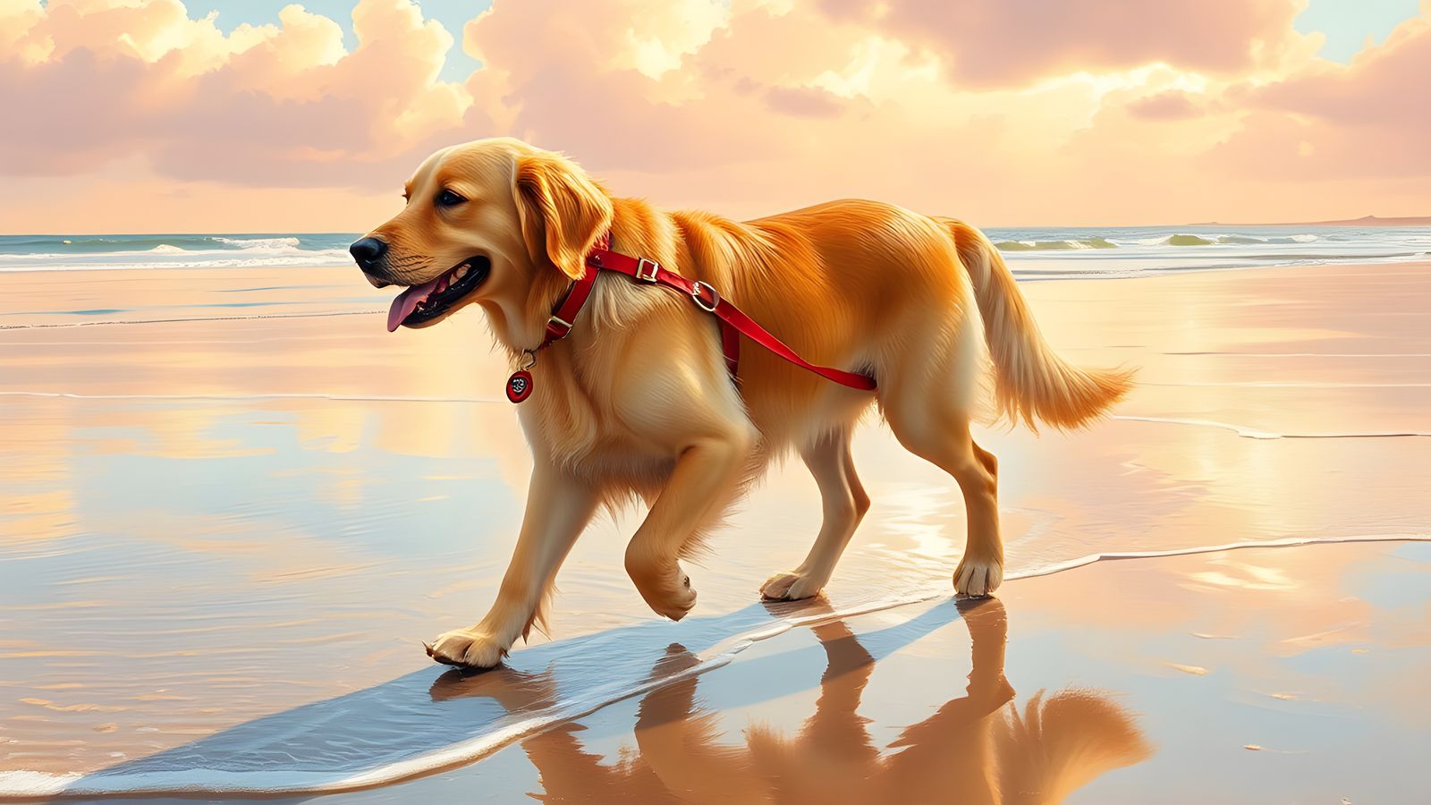Dog Walking on a Beach: Coastal Scene