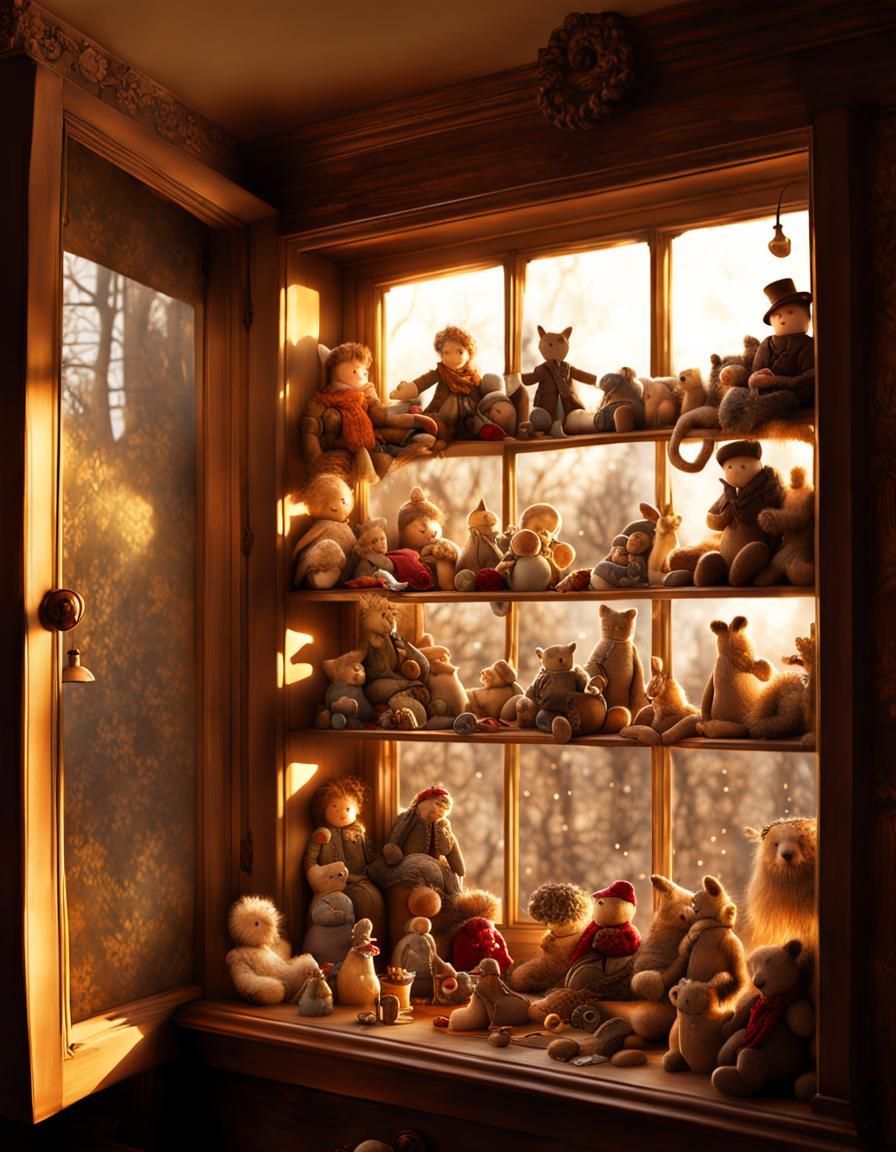 Victorian Toy Store Window with Cozy Toys
