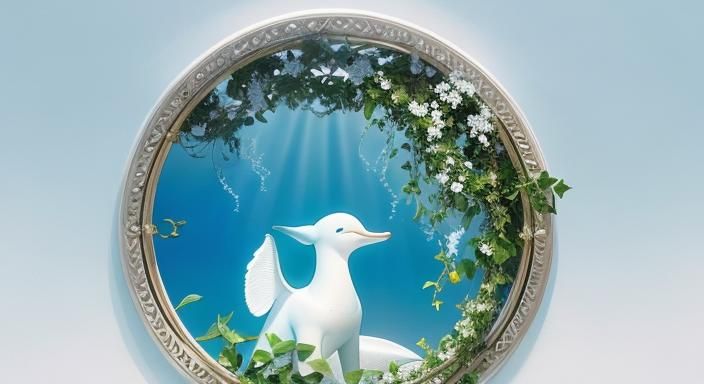 Dolphin in Ivy Frame with Floral Accents