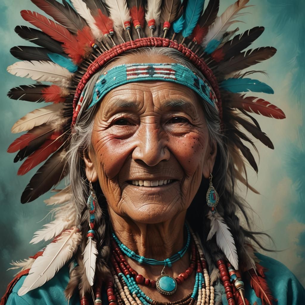 Native American Woman Portrait in Hyperrealistic Style