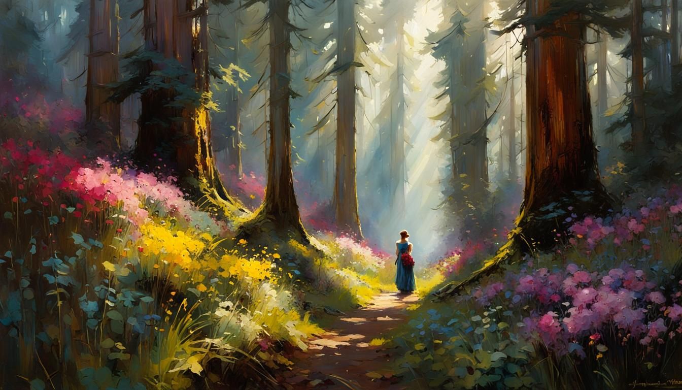 Whispering Woods: Redwood Trees in Matte Painting Style