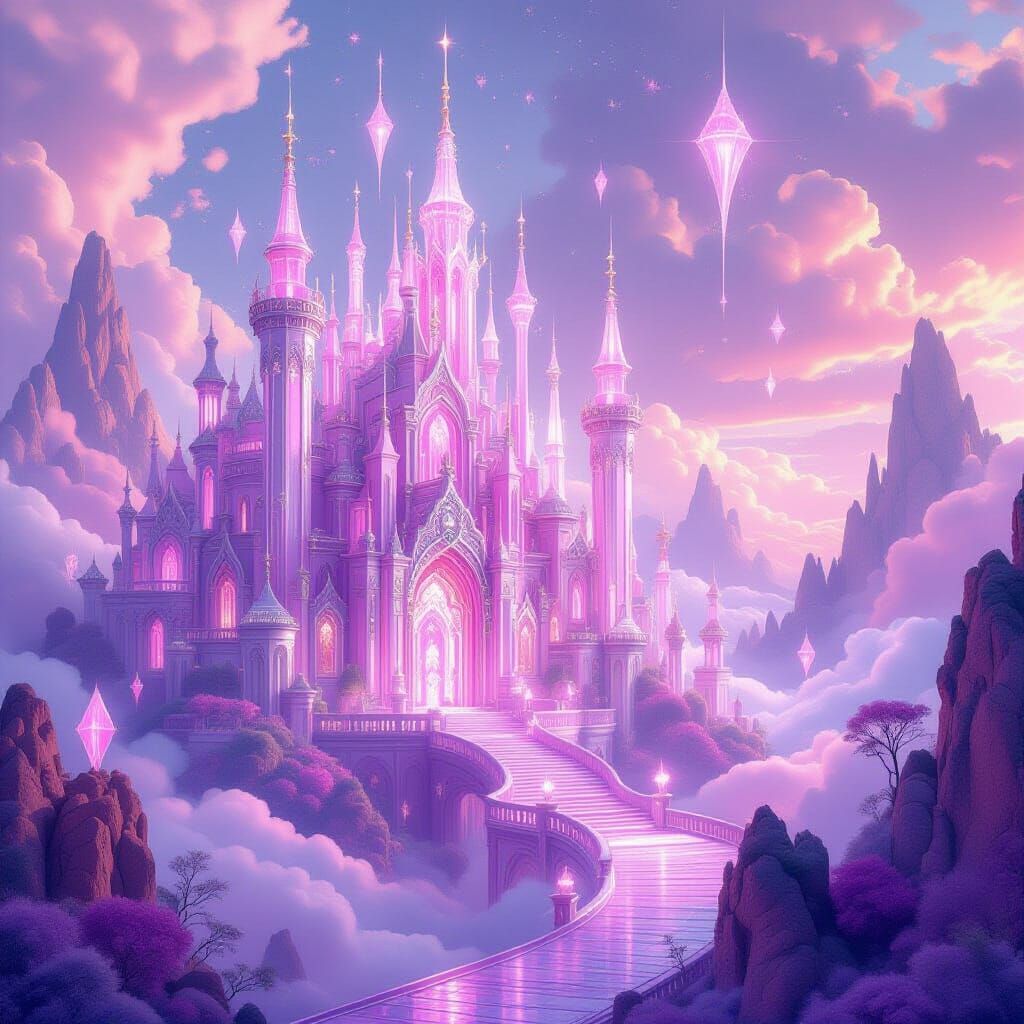 Enchanted Pink Realm with Crystalline Structures