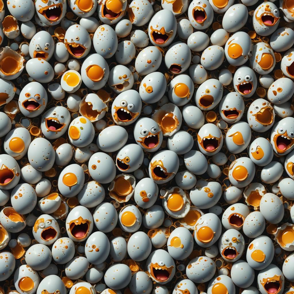 Eggs with Faces: A Fantastical Kitchen Scene