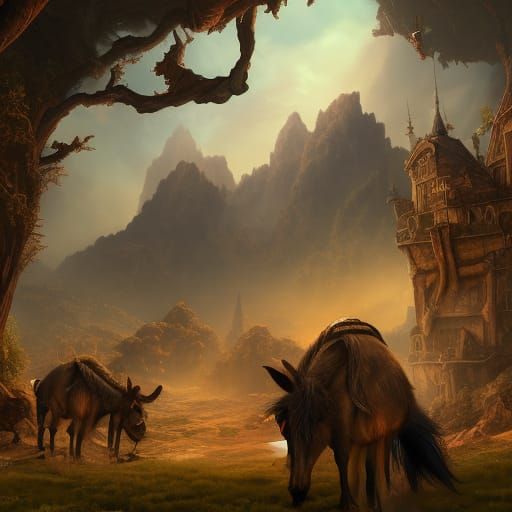 Fantastical Donkey in Detailed Matte Painting