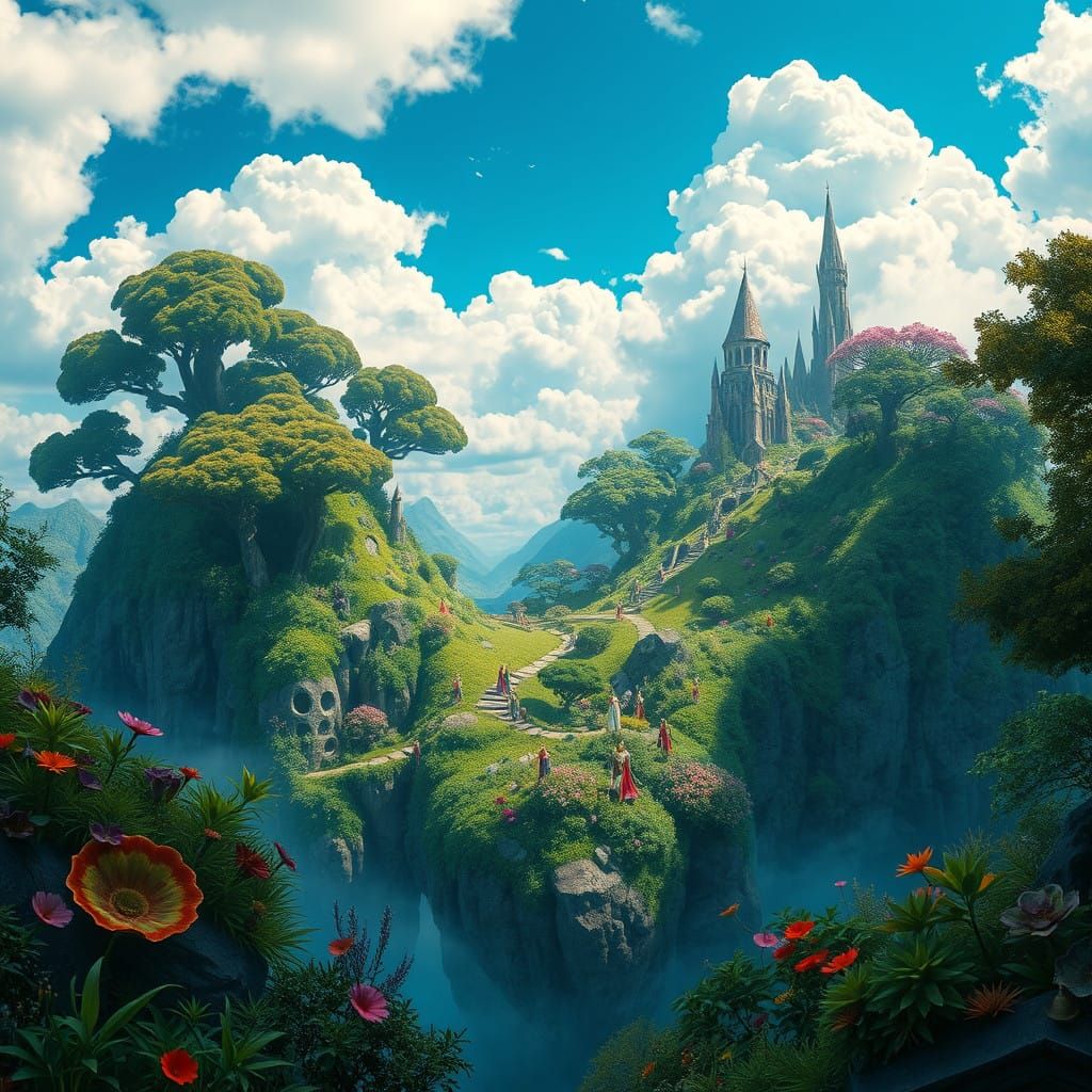 Whimsical Tropical Isle in Vibrant Hues