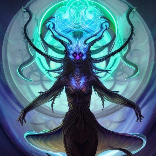 Ethereal Elementalist Casting Spell in Eldritch Horror Art
