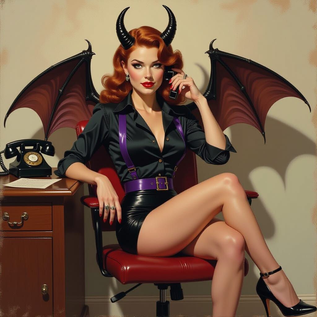 Retro Pin-Up Girl with Demonic Twist in Royo Style