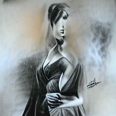 Elegant Woman Charcoal Drawing Portrait