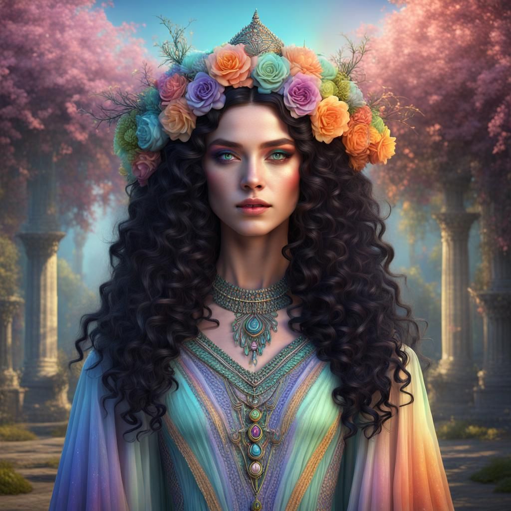 Pastel Spring Witch in Grecian Gown