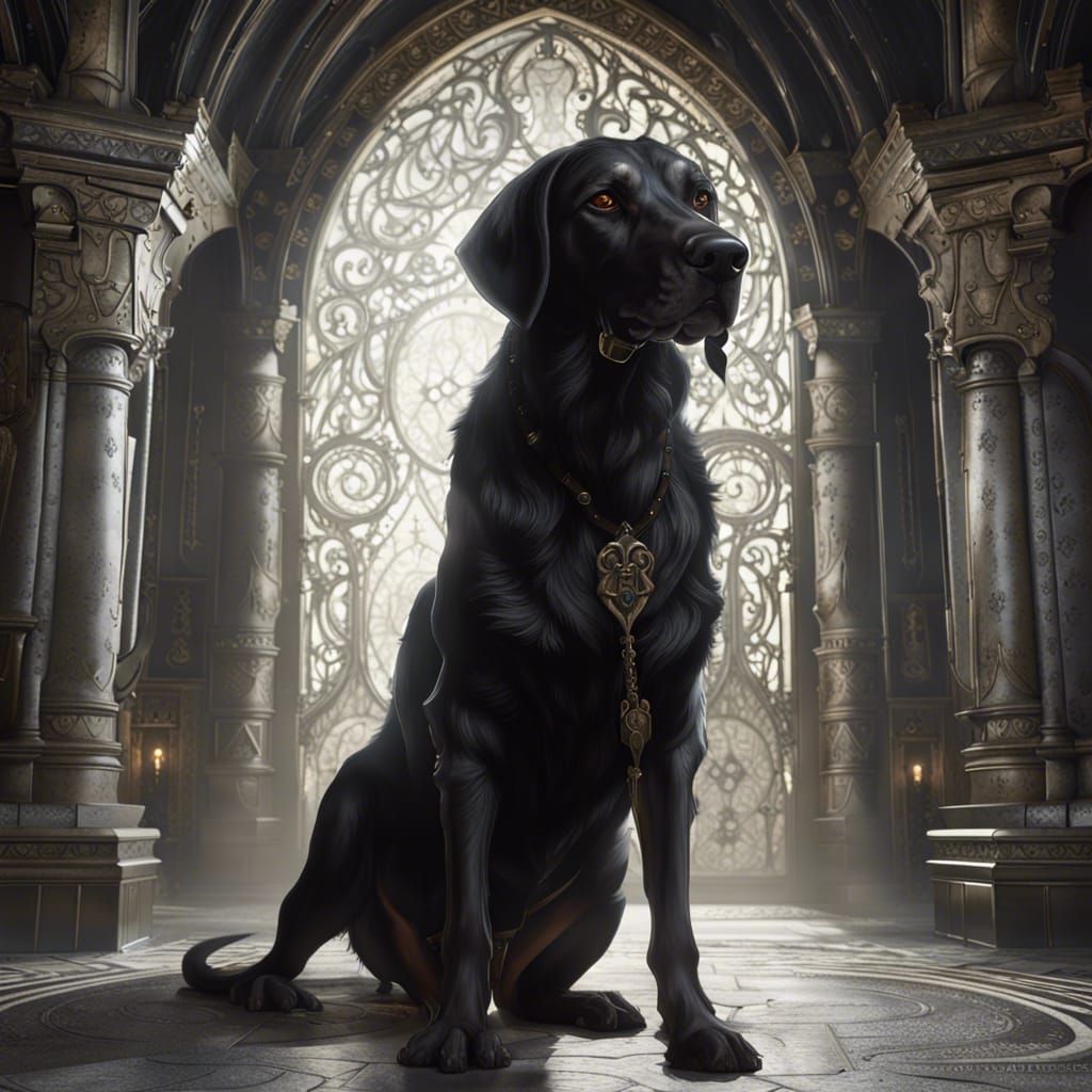 Burly Black Hound in Gothic Fantasy, 3D Art
