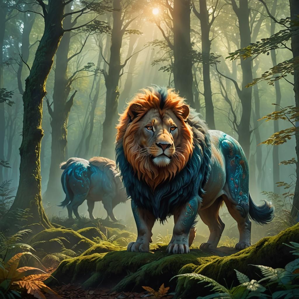 Half-Pig, Half-Lion in Misty Forest Concept Art