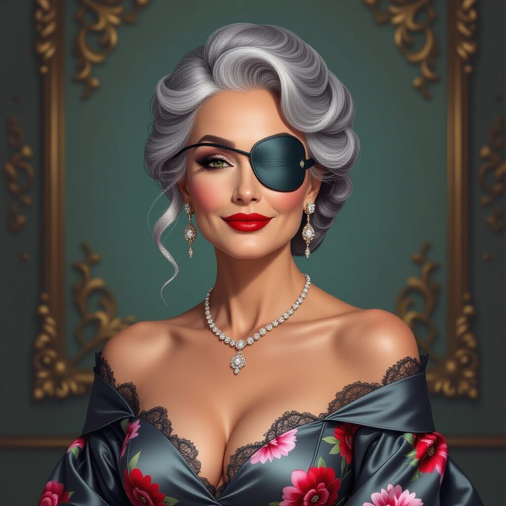 Elegant Woman in Italian Palace with Bold Makeup