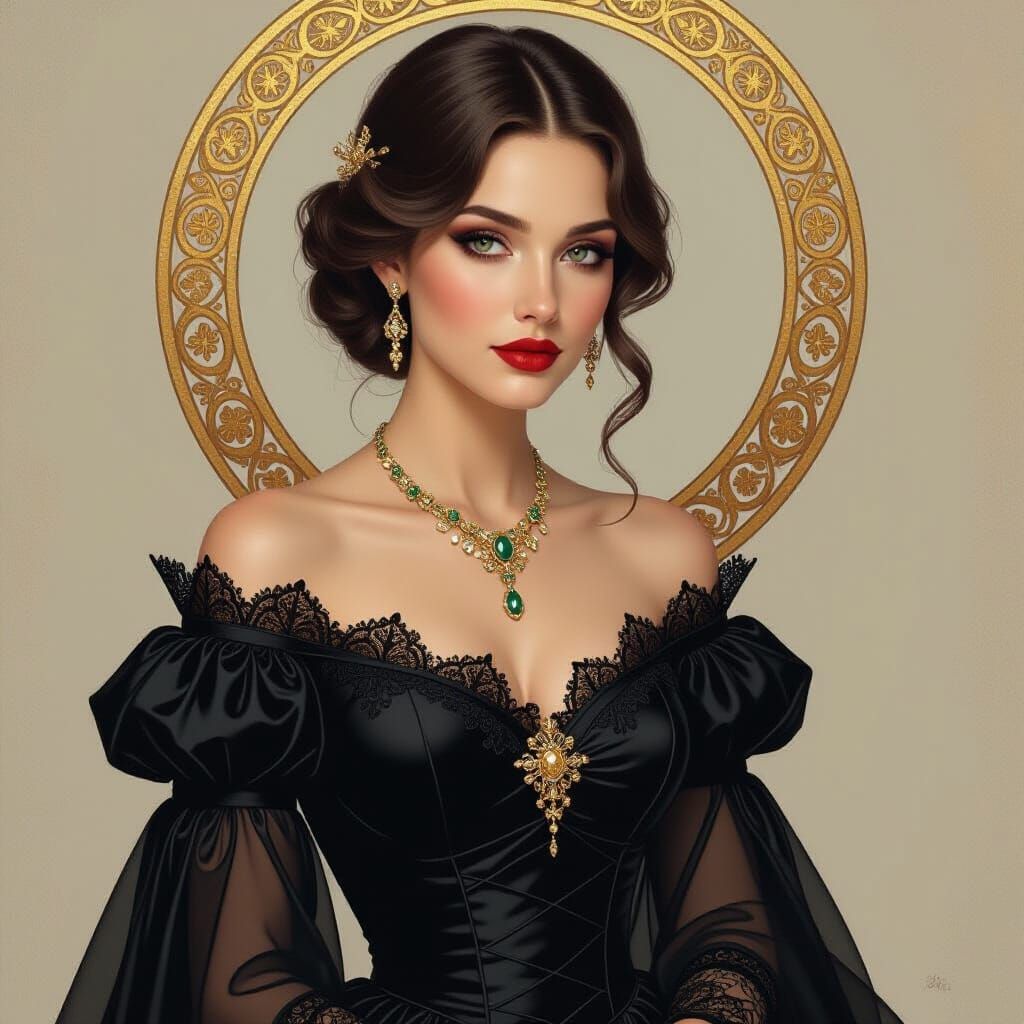 Elegant Gothic Woman in Art Nouveau Style