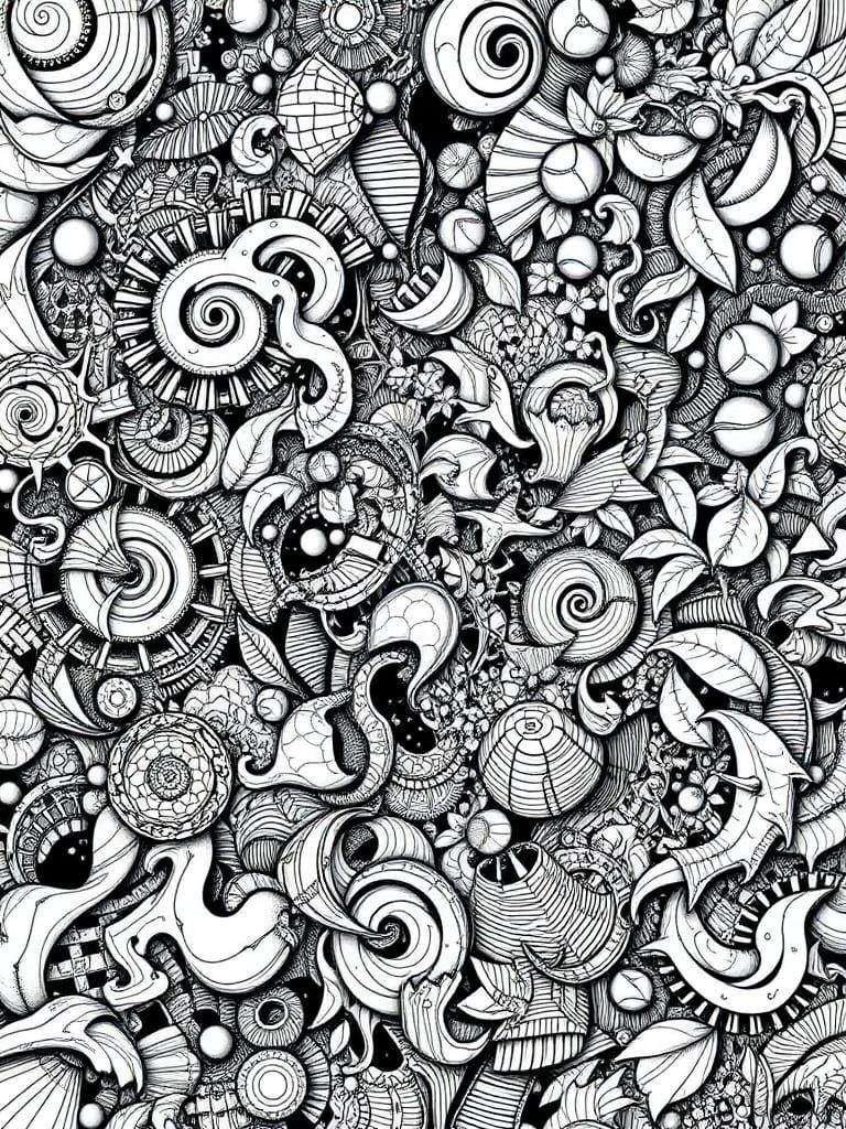 Intricate Abstract Doodle Drawing in Black Fine-liner